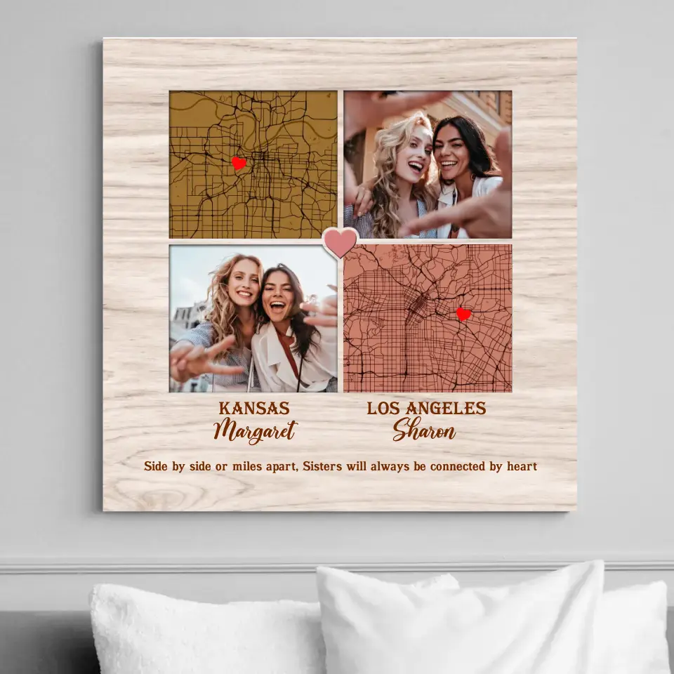 Side By Side Or Miles Apart - Custom Square Canvas Poster - Best Gift For Sisters Friends - Image 2