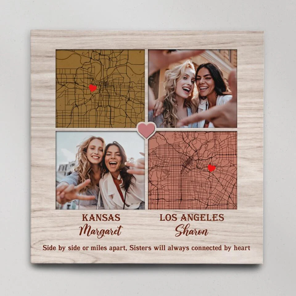 Side By Side Or Miles Apart - Custom Square Canvas Poster - Best Gift For Sisters Friends - Image 3