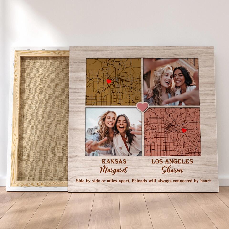 Side By Side Or Miles Apart - Custom Square Canvas Poster - Best Gift For Sisters Friends - Image 4