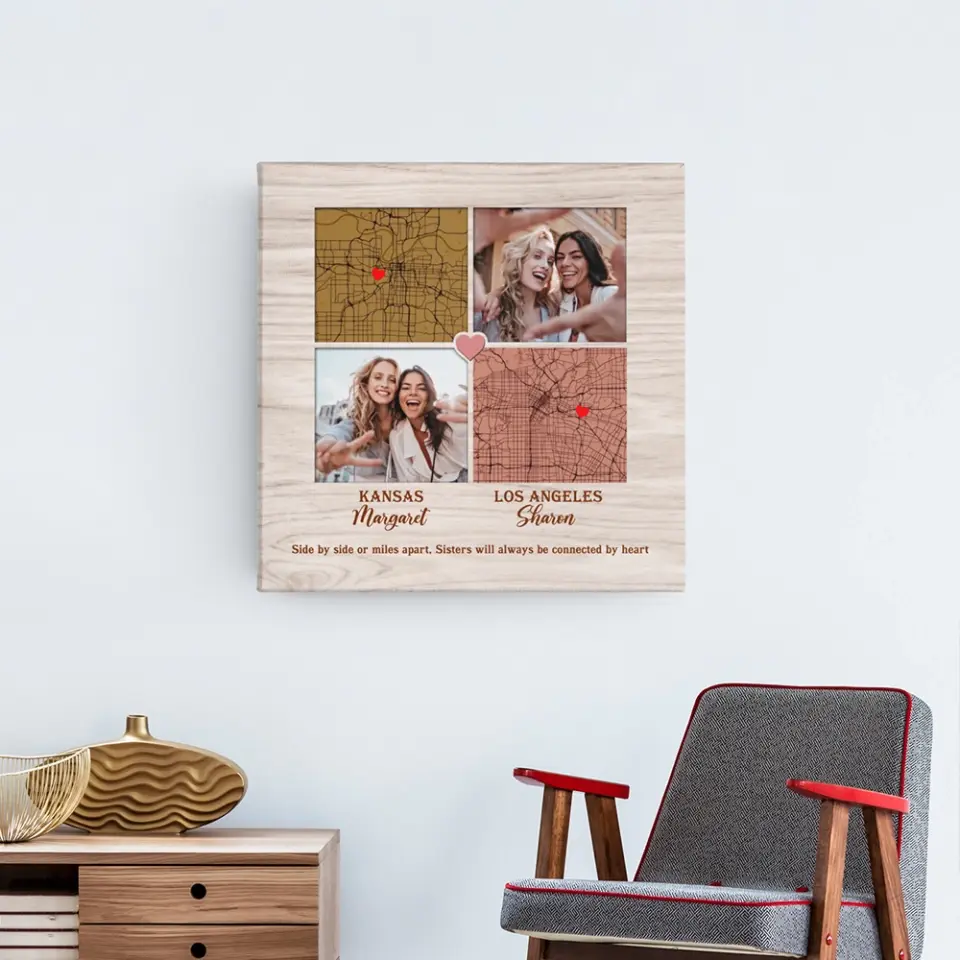 Side By Side Or Miles Apart - Custom Square Canvas Poster - Best Gift For Sisters Friends - Image 6