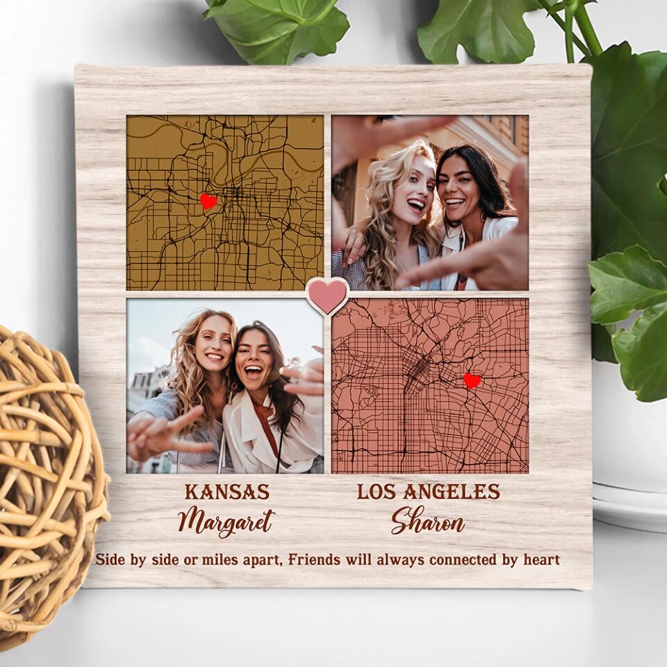 Side By Side Or Miles Apart - Custom Square Canvas Poster - Best Gift For Sisters Friends - Image 8