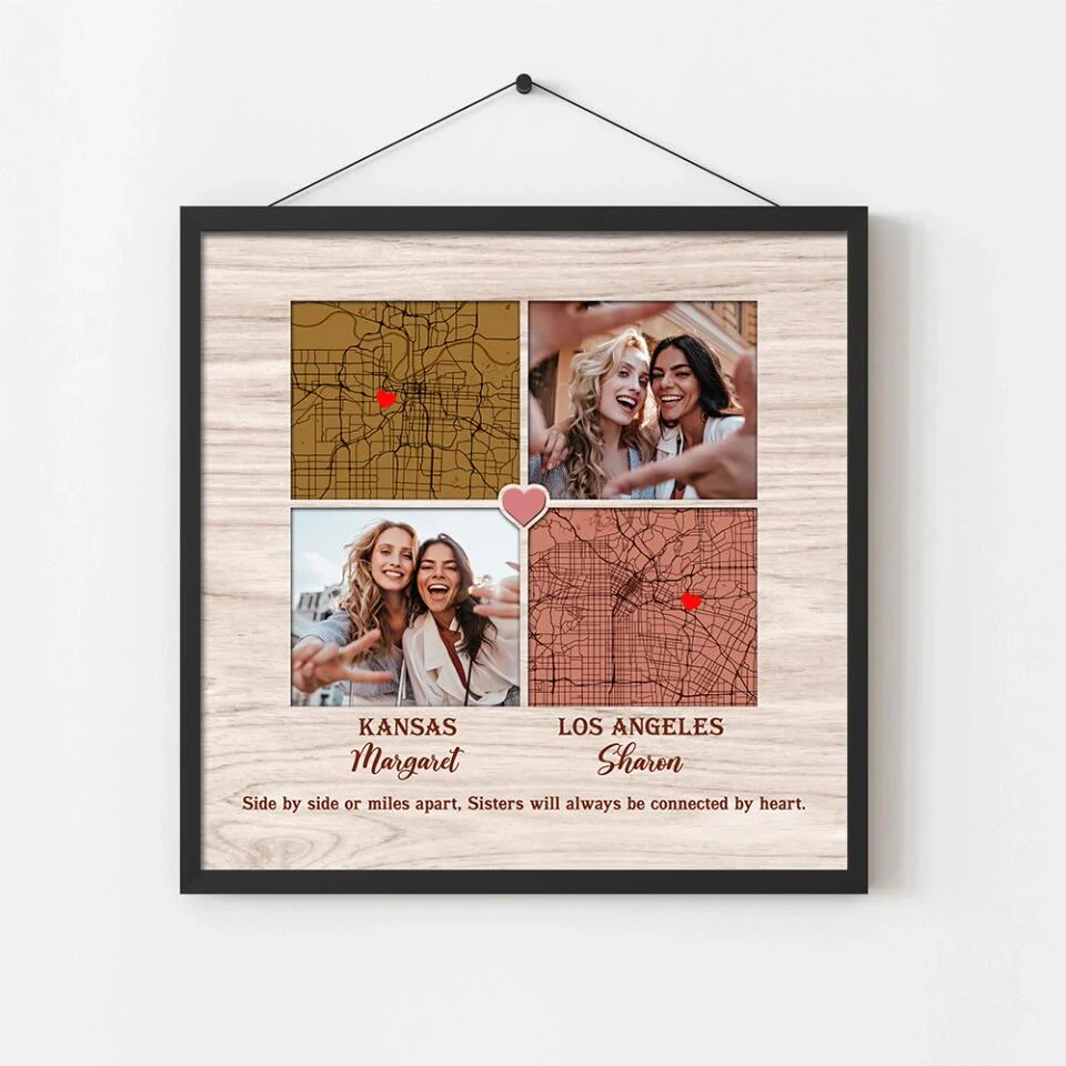 Side By Side Or Miles Apart - Custom Square Canvas Poster - Best Gift For Sisters Friends - Image 9