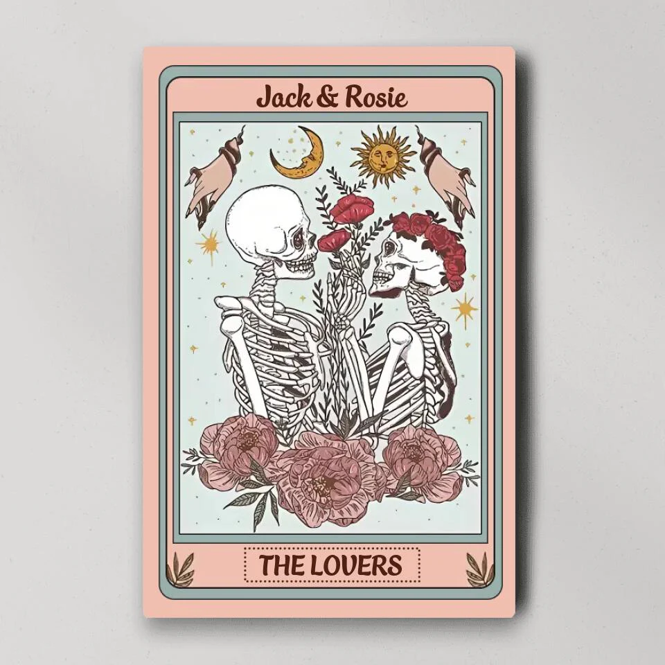 Personalized Valentine Gifts - Skeleton Couple Tarot Card Custom Canvas Poster Gothic Couple Anniversary Gift For Couples - Image 3