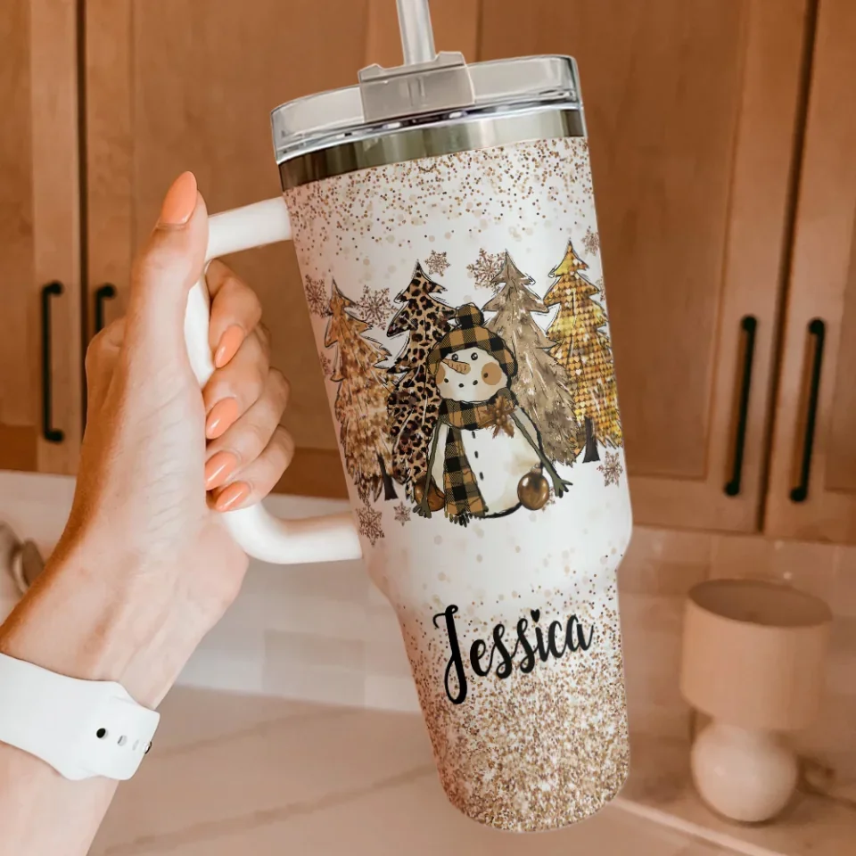Snowman Christmas Tree Snowman Painting - Custom 40oz Tumbler - Christmas Gift For Her Snowman Present Idea - Image 5
