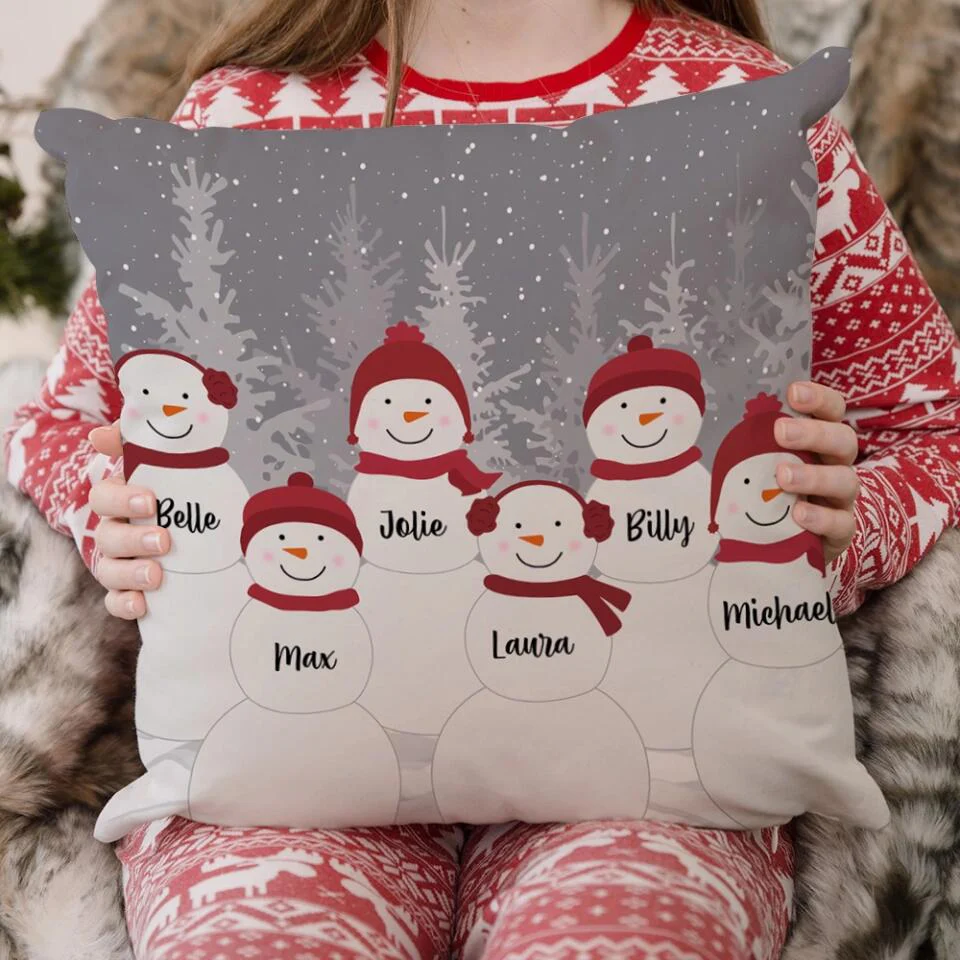 Snowman Family Personalized Throw Pillow - Custom Snowman Pillow - Christmas Gifts for Family Members, Couples - Image 4