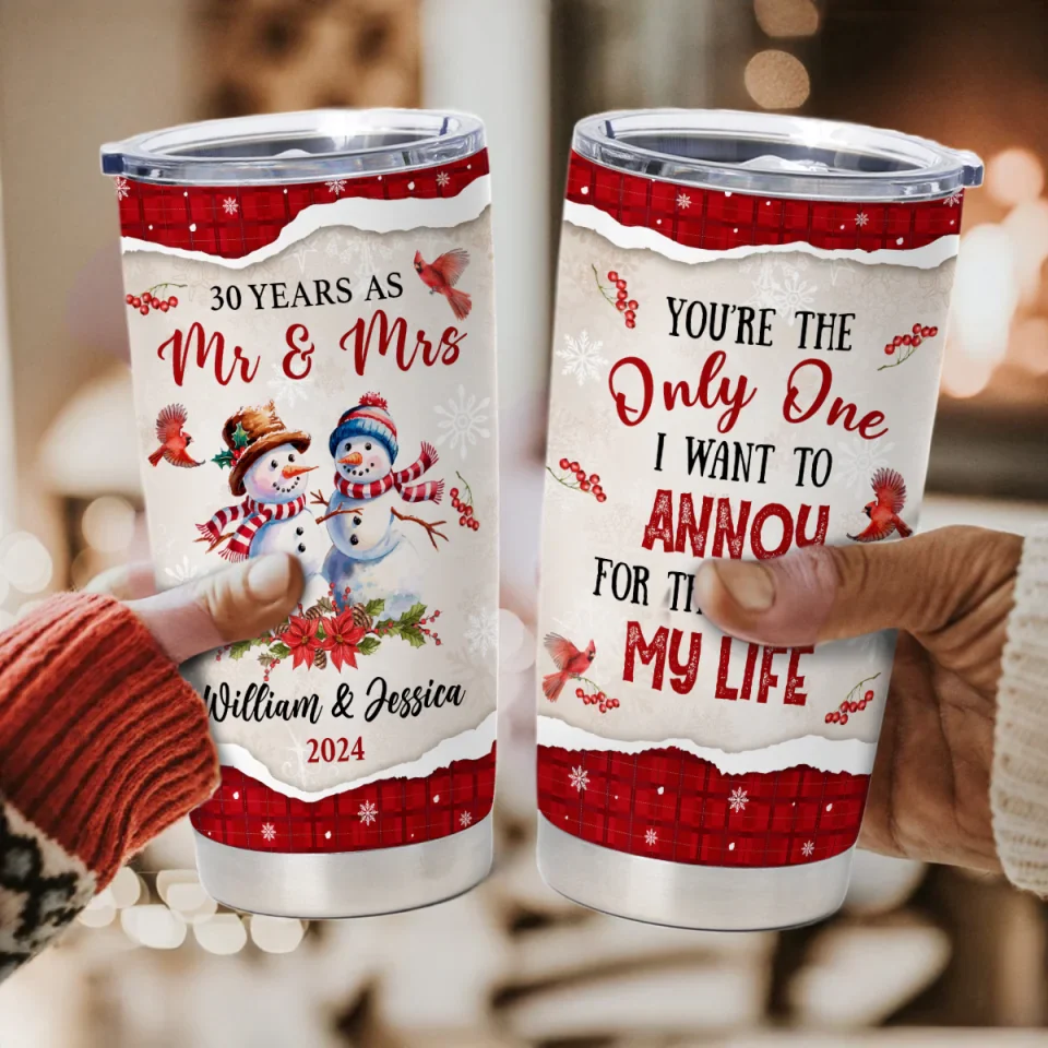 Snowmen Couple - I Love Annoying You – Personalized 20oz Tumbler – Christmas Gifts for Wife, Couples, Husband, Parents, Lovers