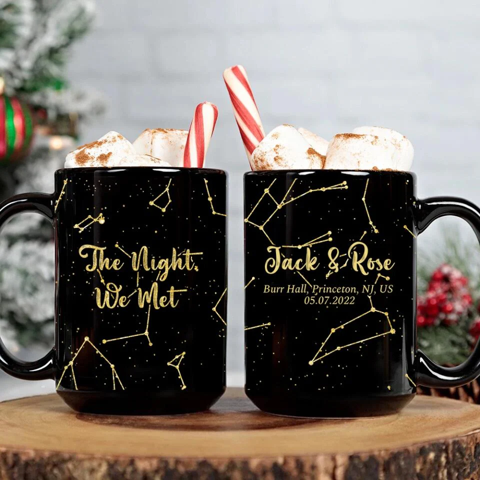 Star Map The Night We Met - Personalized Star Map Black Mug - Gifts for Him Her - Image 3