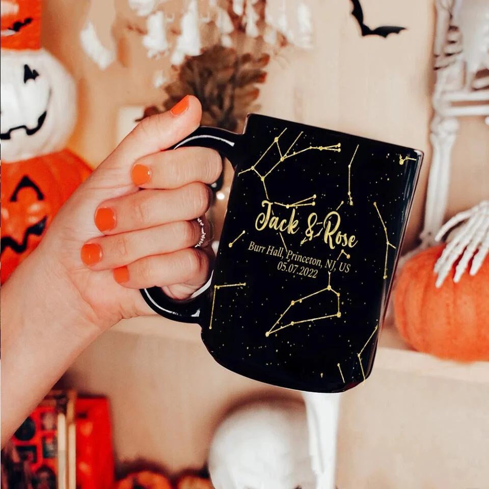 Star Map The Night We Met - Personalized Star Map Black Mug - Gifts for Him Her - Image 6