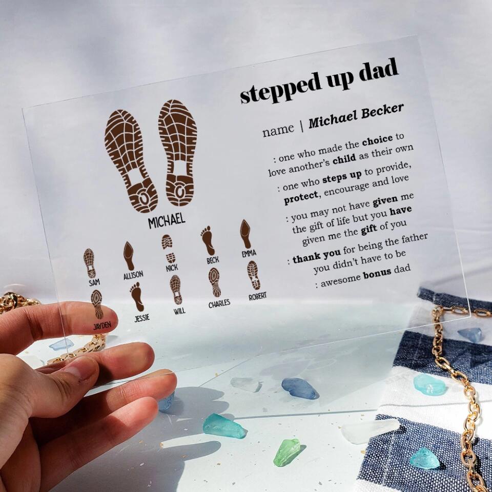 Stepped Up Dad Awesome Bonus Dad - Personalized Acrylic Plaque - Best Meaningful Gift For Step Dad For Dad On Anniversary - 212IHNBNAP962 - Image 3
