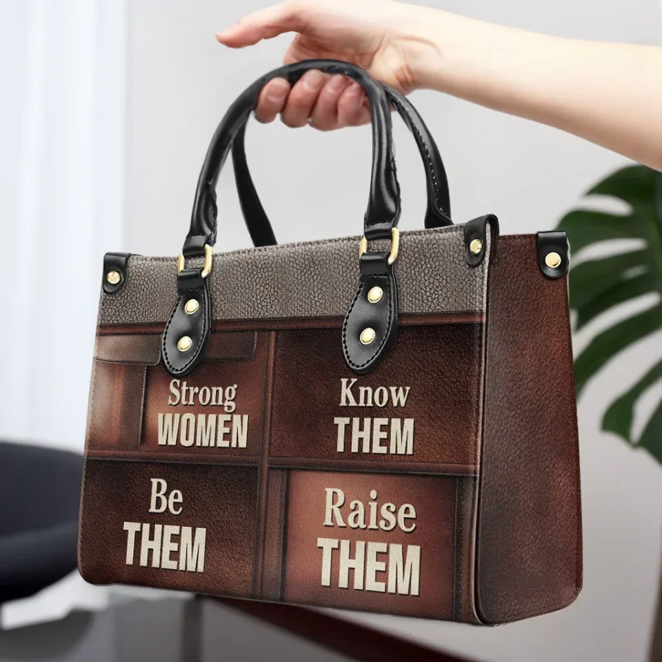 Strong Women - Brown Leather Handbag - Motivational Gift for Her, Teacher, Female Friends - Image 3