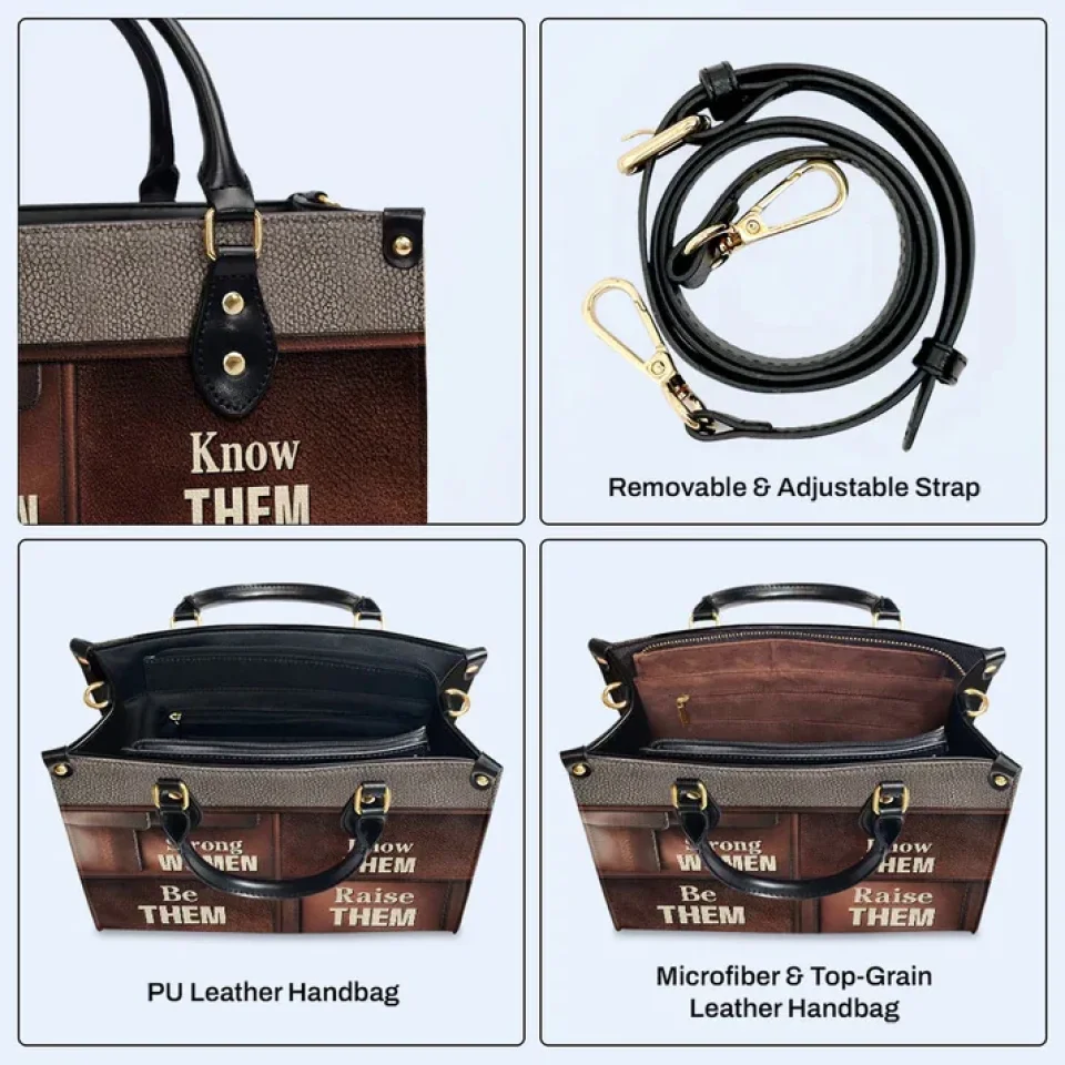 Strong Women - Brown Leather Handbag - Motivational Gift for Her, Teacher, Female Friends - Image 4