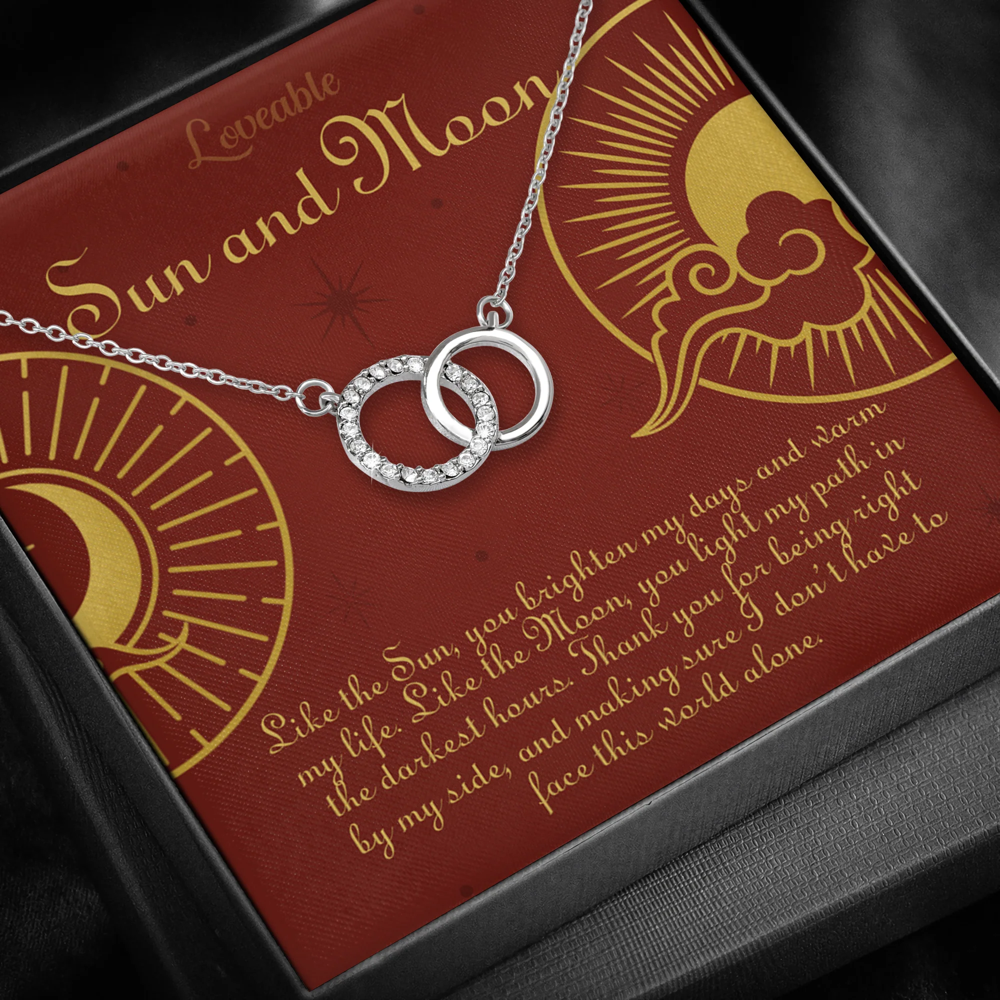 Sun and Moon - White Gold Necklace - Gift For Her