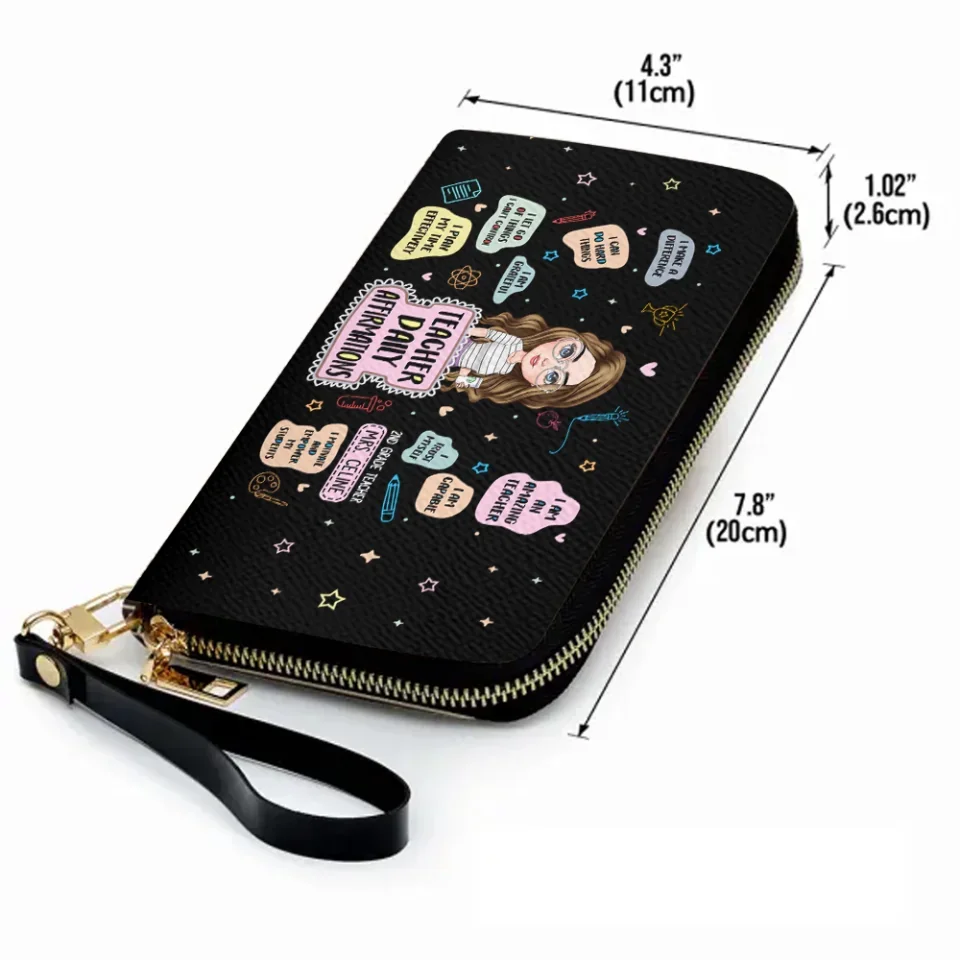 Teacher Daily Affirmations - Personalized Teacher's Figure - Custom Leather Wallet - Awesome Gift for Your Teachers - Image 2