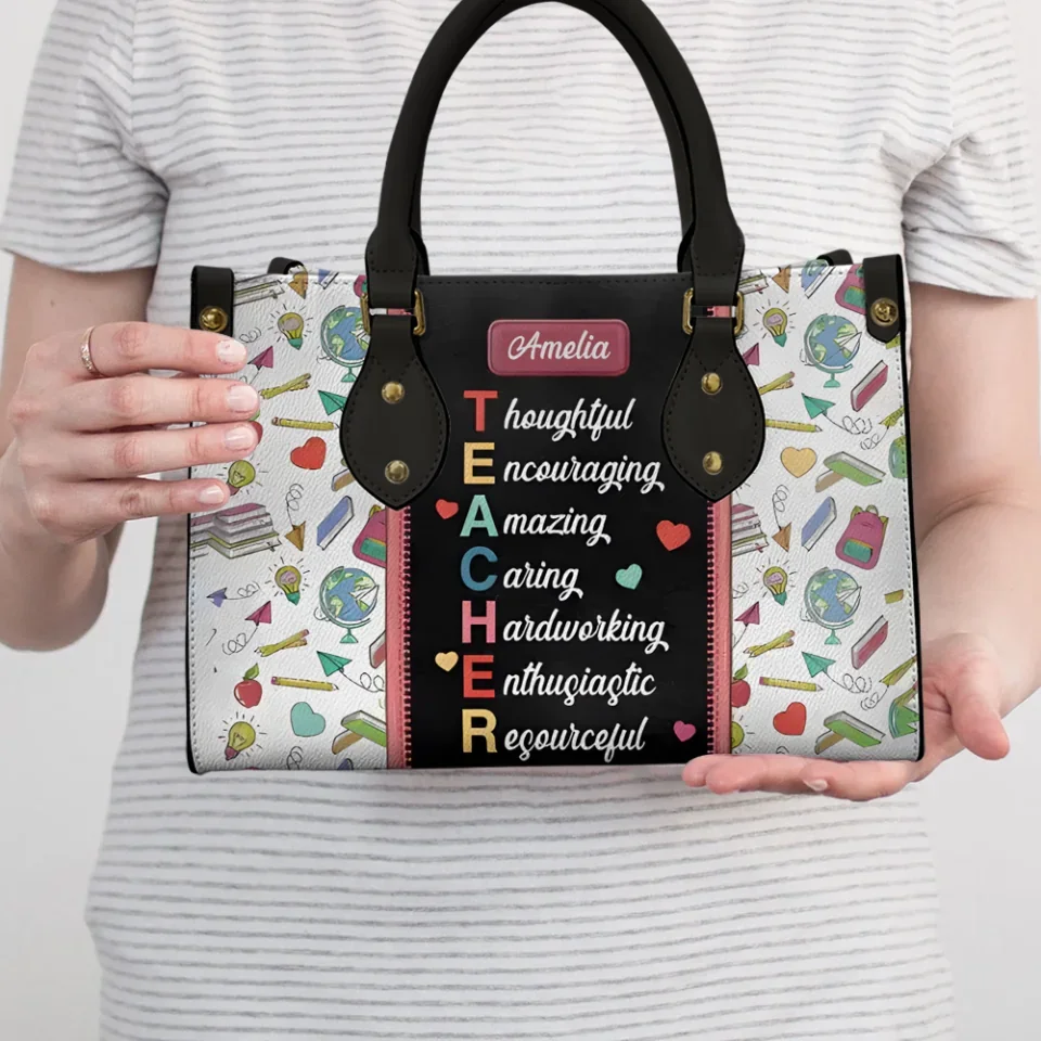 Teacher Features - Thoughtful Encouraging Amazing - Teacher Leather Handbag - Appreciation Gifts for Your Teachers - Image 2