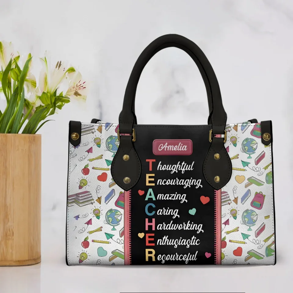 Teacher Features - Thoughtful Encouraging Amazing - Teacher Leather Handbag - Appreciation Gifts for Your Teachers - Image 3