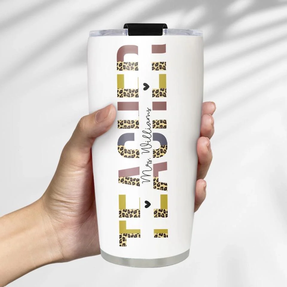 Teacher Leopard Skin - Stainless Steel Tumbler - Gift For Tutor Coach Professor - Image 3