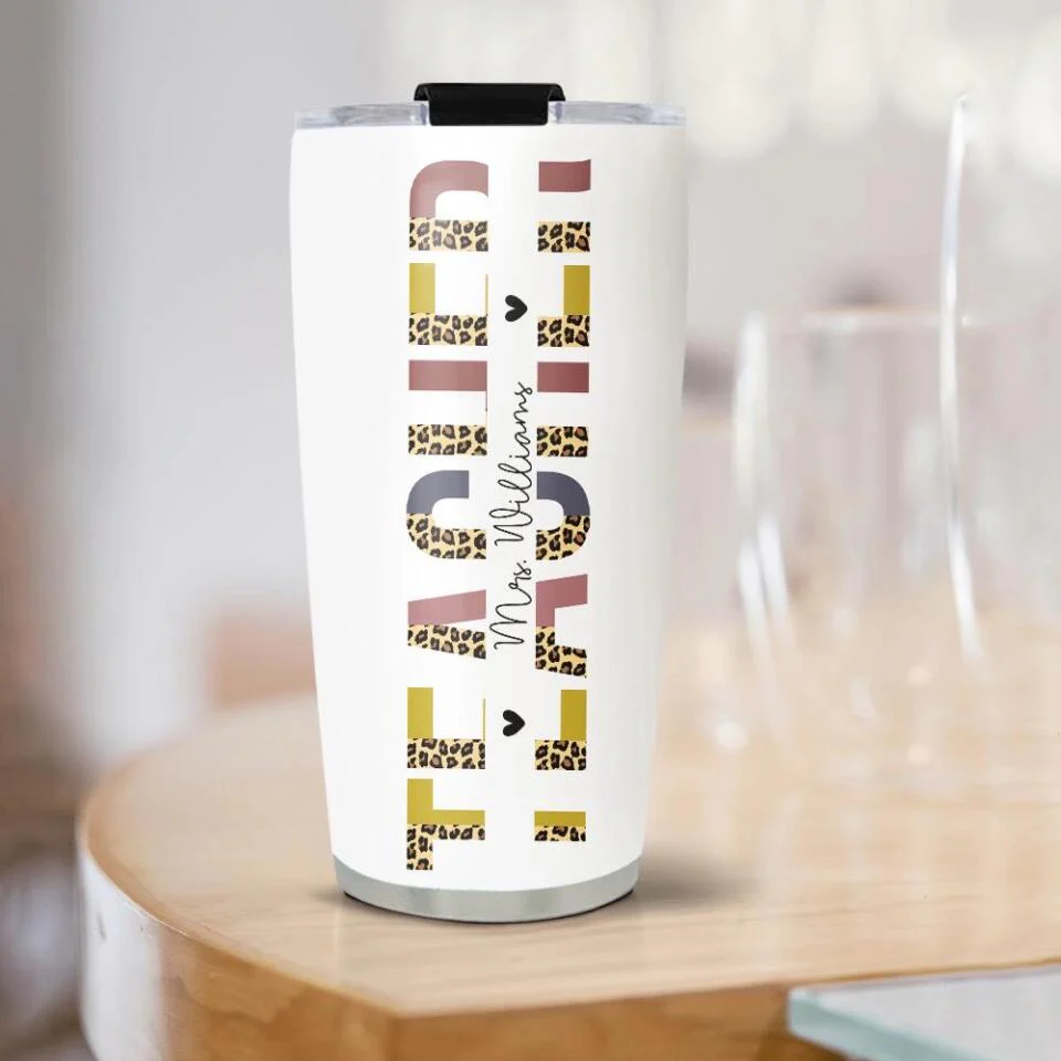 Teacher Leopard Skin - Stainless Steel Tumbler - Gift For Tutor Coach Professor - Image 4