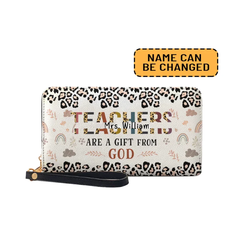 Teachers Are A Gift From God Leopard Rainbow - Personalized Leather Wallet - Gift for Teachers