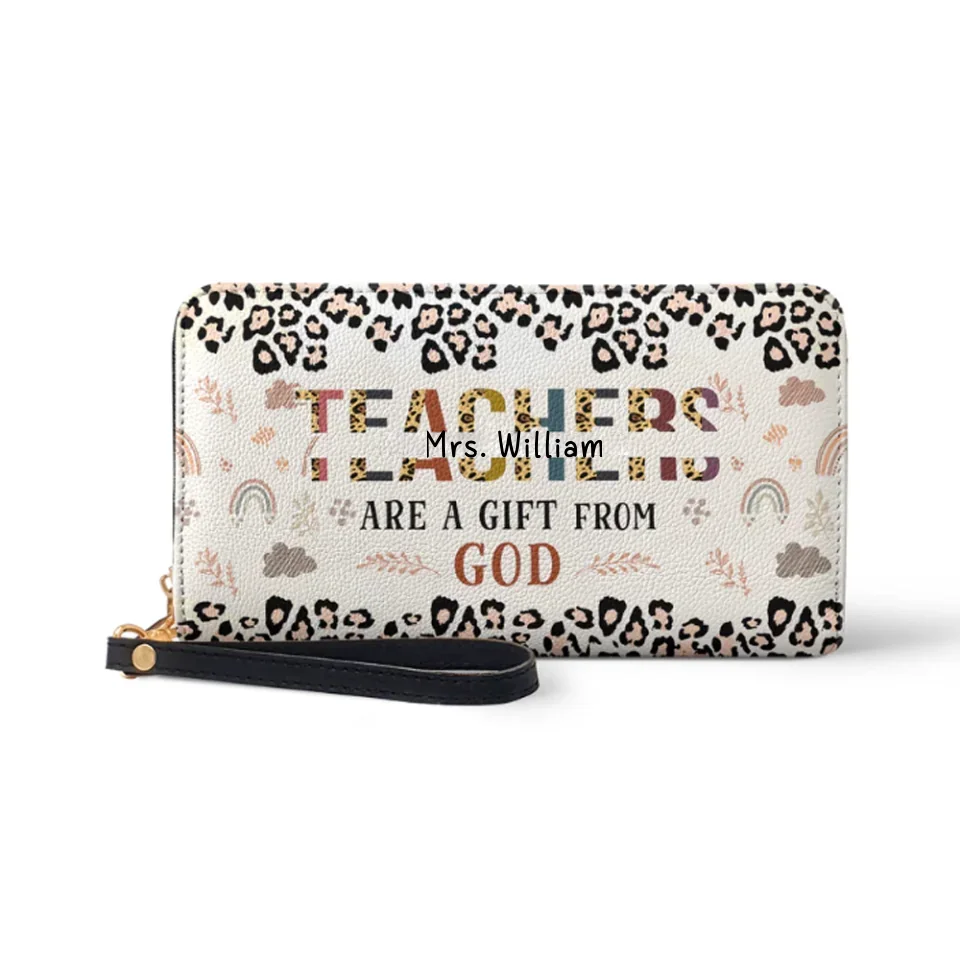 Teachers Are A Gift From God Leopard Rainbow - Personalized Leather Wallet - Gift for Teachers - Image 2