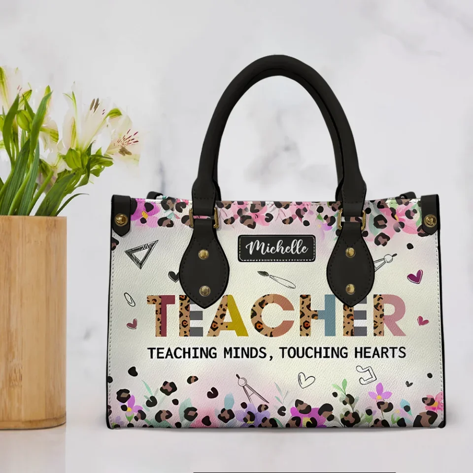 Teaching Minds Touching Hearts - Personalized Leather Handbag with Name - Thank You Gift for Teachers - Image 3