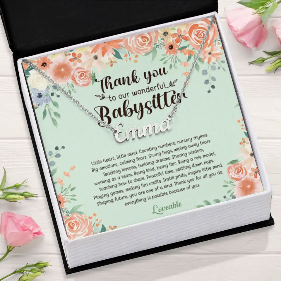 Thank You Gift for Babysitter - Floral Background - Personalized Necklace - Image 3