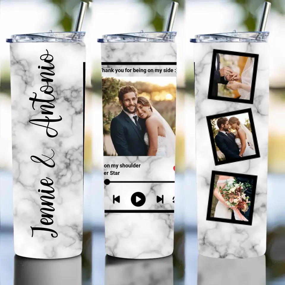 Personalized Valentine Gifts - Thanks For Being On My Side - Personalized Skinny Tumbler - Gift For Couples - Image 2