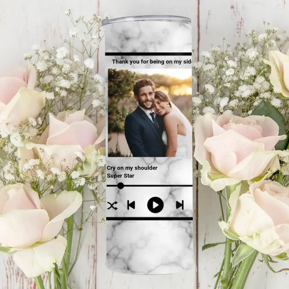 Personalized Valentine Gifts - Thanks For Being On My Side - Personalized Skinny Tumbler - Gift For Couples - Image 4