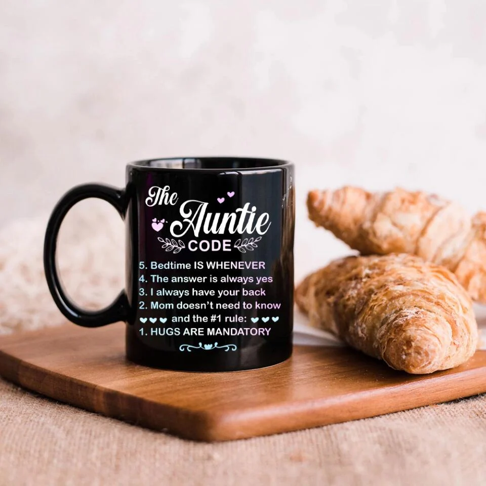 The Auntie Code Cup, Personalized Name with Flower Black Mug, Best Gift For Aunt from Niece/Nephew - Image 6