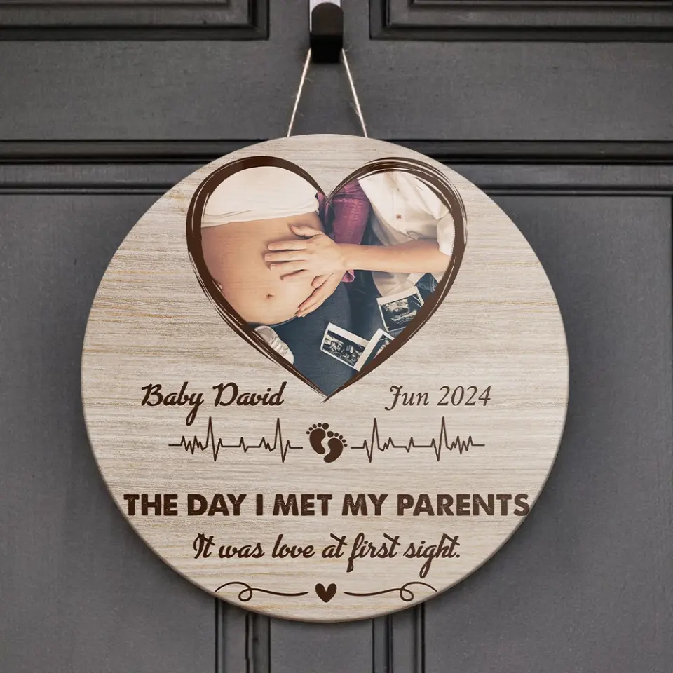 The Day I Met My Mommy - Personalized Round Wooden Sign - Best Meaningful Gifts for New Mom - 209IHPTHRW283 - Image 5
