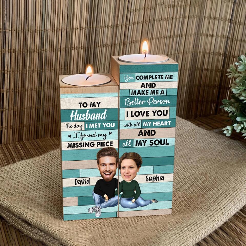 Personalized Valentine Gifts - The Day I Met You I Found My Missing Piece - Personalized Candle Holder - Valentine's Day Gift For Husband - Image 2