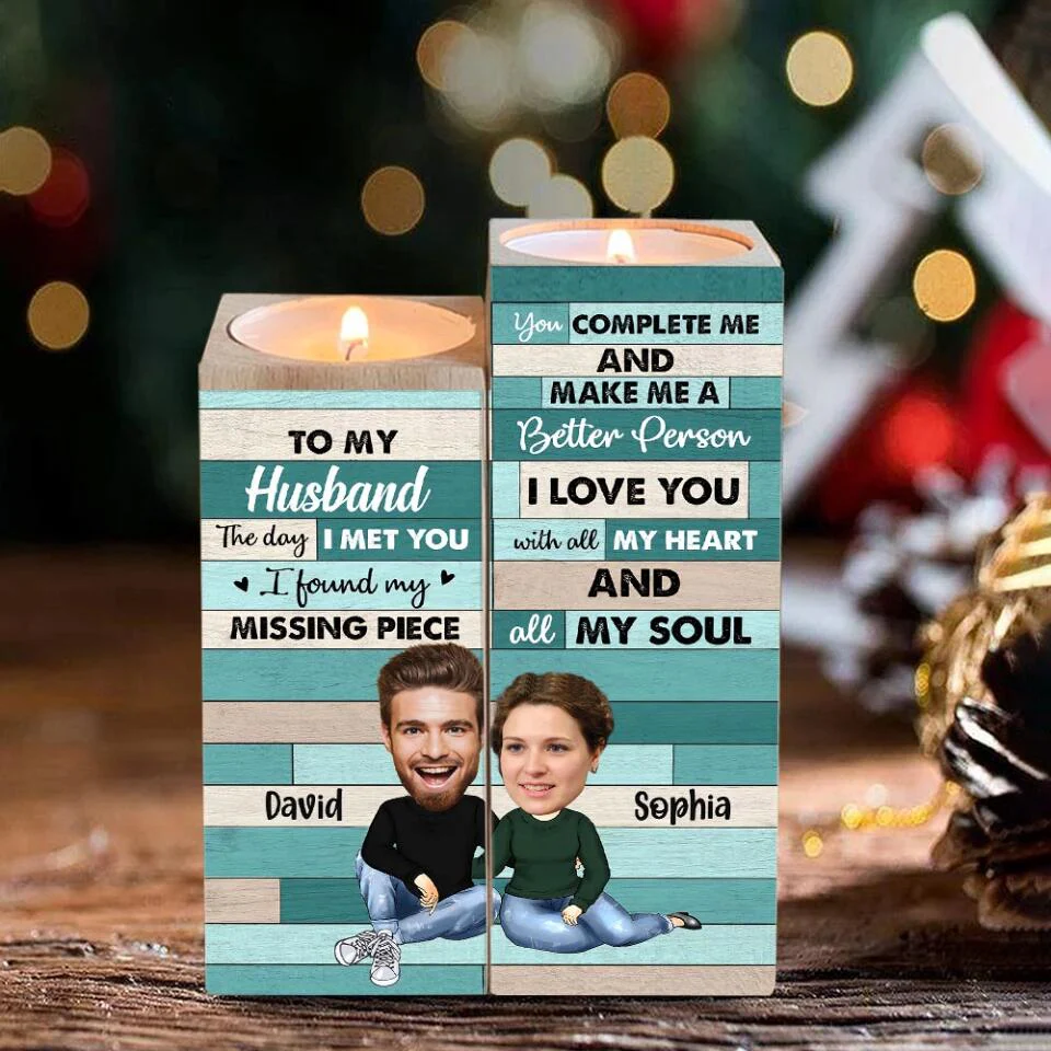 Personalized Valentine Gifts - The Day I Met You I Found My Missing Piece - Personalized Candle Holder - Valentine's Day Gift For Husband - Image 4