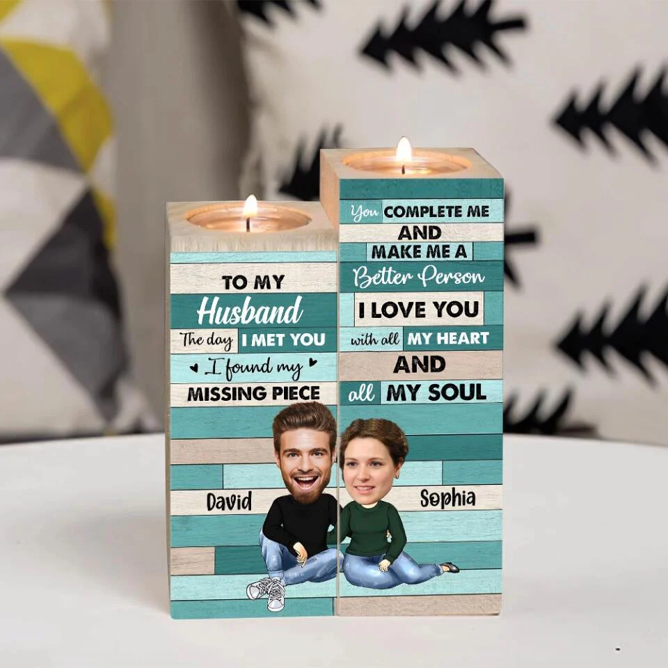 Personalized Valentine Gifts - The Day I Met You I Found My Missing Piece - Personalized Candle Holder - Valentine's Day Gift For Husband - Image 5
