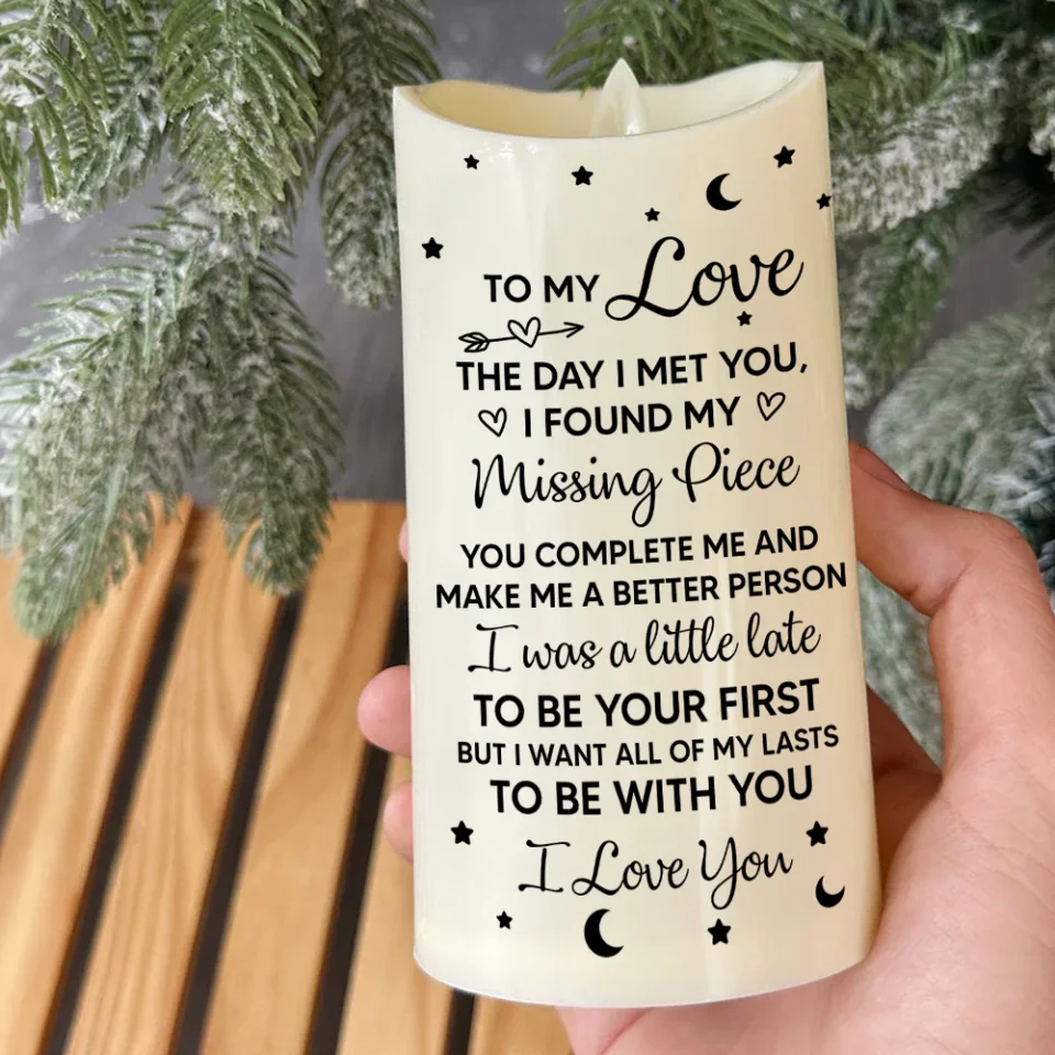 The Day I Met You I Found My Missing Piece - Hand in Hand - Personalized Led Candle - Anniversary, Wedding, Christmas Gift for Couples, Her Him, Husband, Wife, Boyfriend, Girlfriend - Image 7