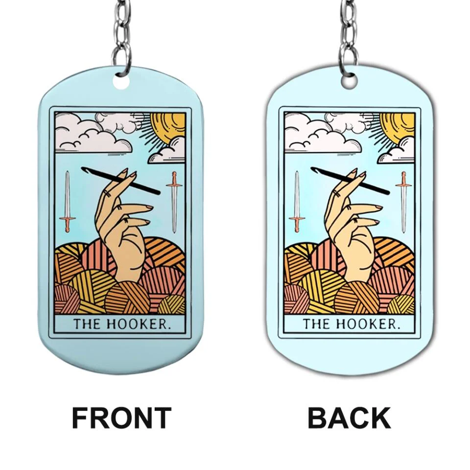 Personalized Valentine Gifts - The Hooker Crocheting Yarns Tarot Card Stainless Keychain Gift for Crocheter - Image 2