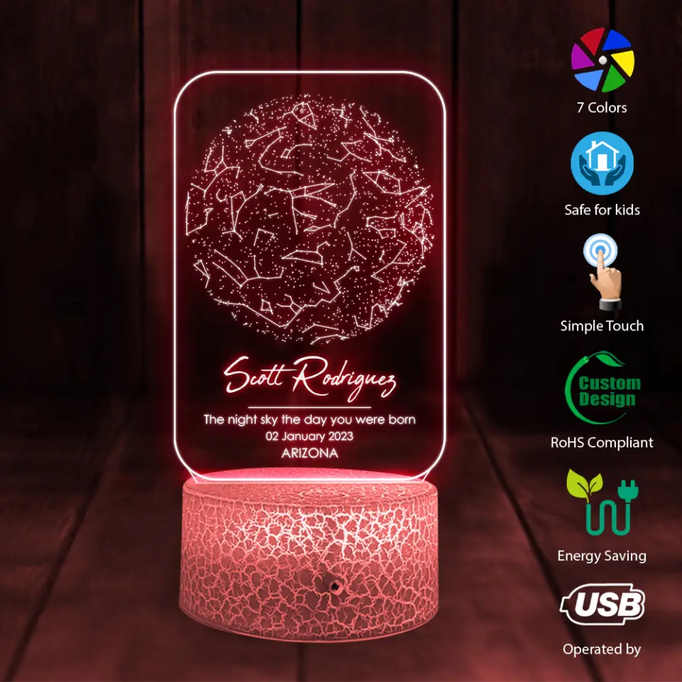 Personalized Valentine Gifts - The Night Sky The Day You Were Born - Personalized 3d LED Light - Gift For Family