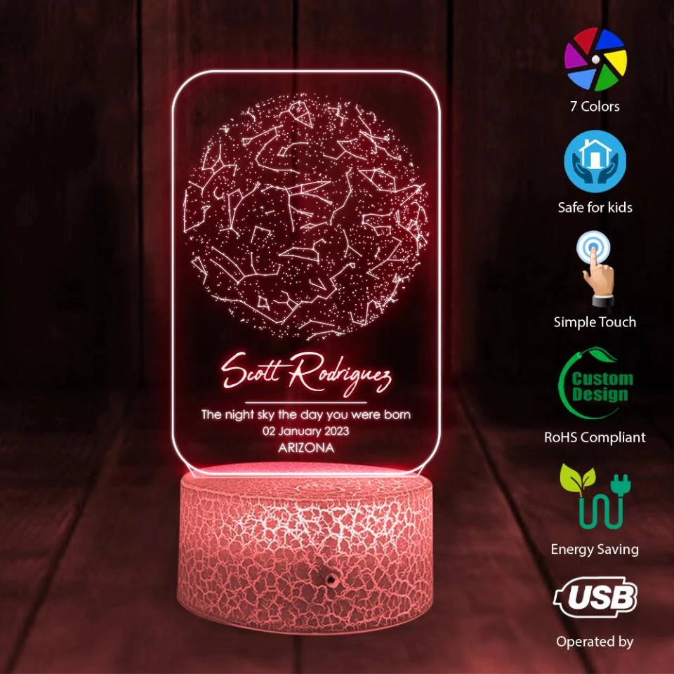 Personalized Valentine Gifts - The Night Sky The Day You Were Born - Personalized 3d LED Light - Gift For Family - Image 4