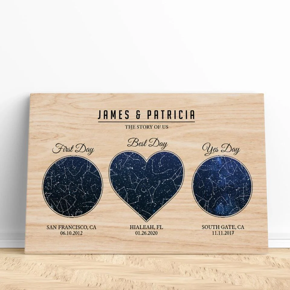 The Story Of Us First Day Best Day And Yes Day - Custom Star Map Canvas Poster - Anniversary Gift For Couples - Image 5