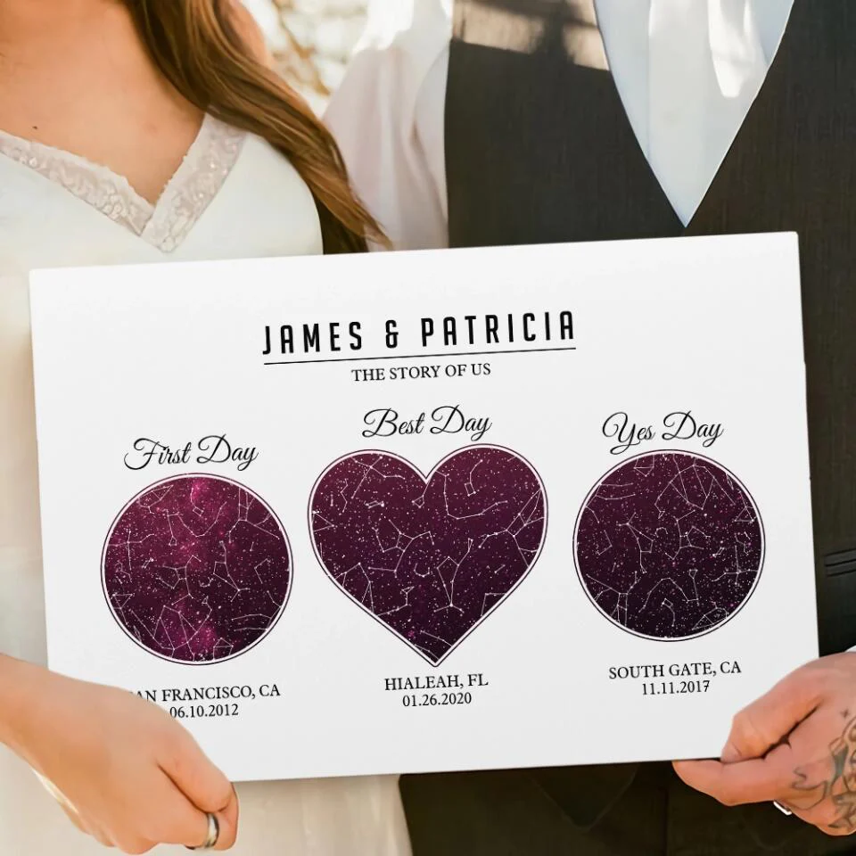 The Story Of Us First Day Best Day And Yes Day - Custom Star Map Canvas Poster - Anniversary Gift For Couples - Image 8