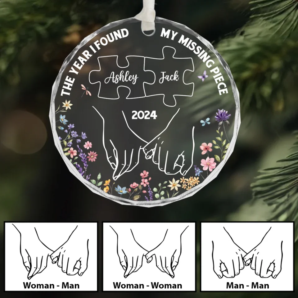 The Year I Found My Missing Piece - Custom Name Glass Ornament - Gift For Couples - Image 2