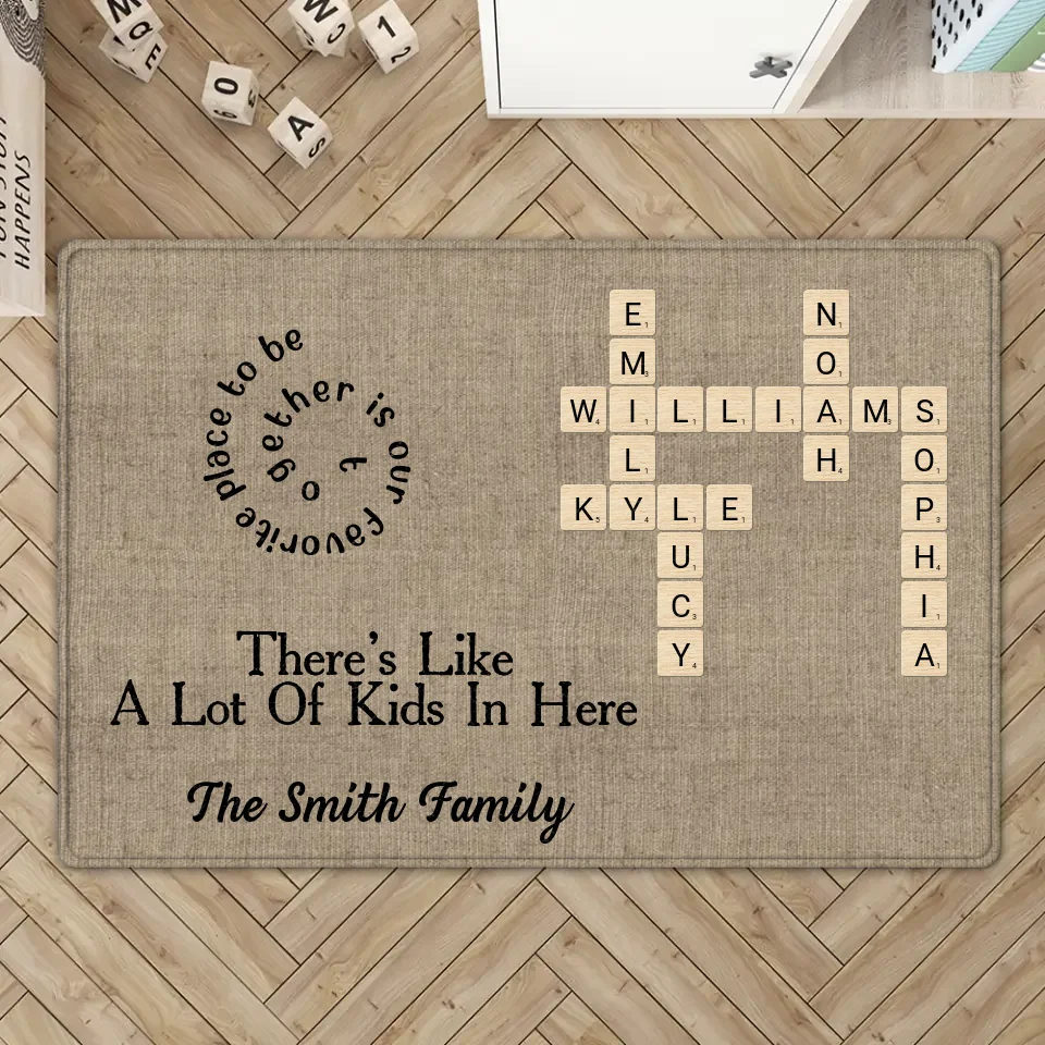 There's Like A Lot Of Kids In Here - Personalized Crossword Puzzle Doormat - Family Unity Gifts for Parents, Grandparents - Image 2