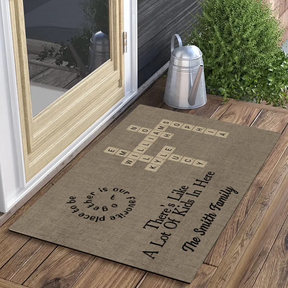 There's Like A Lot Of Kids In Here - Personalized Crossword Puzzle Doormat - Family Unity Gifts for Parents, Grandparents - Image 3