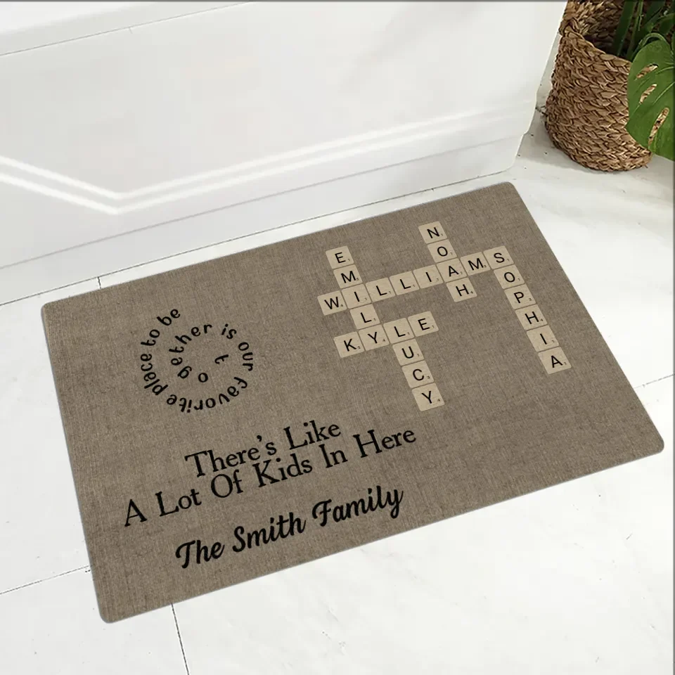 There's Like A Lot Of Kids In Here - Personalized Crossword Puzzle Doormat - Family Unity Gifts for Parents, Grandparents - Image 4