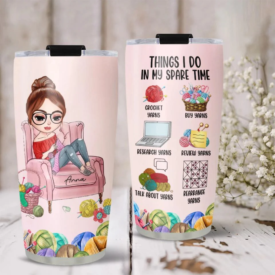 Crocheting Yarns, Things I Do in My Spare Time - Personalized Tumbler - Birthday Gift for Crocheter - Image 7