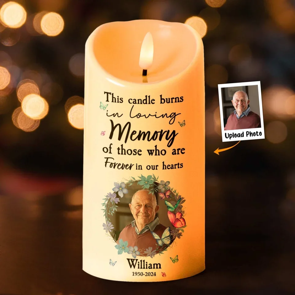 This Candle Burns In Loving Memory - Personalized Photo LED Candle - Memorial Gifts for Loss of Mother/Father/Grandparents - Image 3