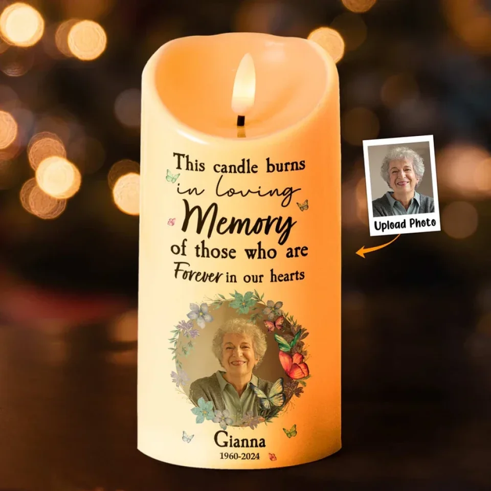 This Candle Burns In Loving Memory - Personalized Photo LED Candle - Memorial Gifts for Loss of Mother/Father/Grandparents - Image 4