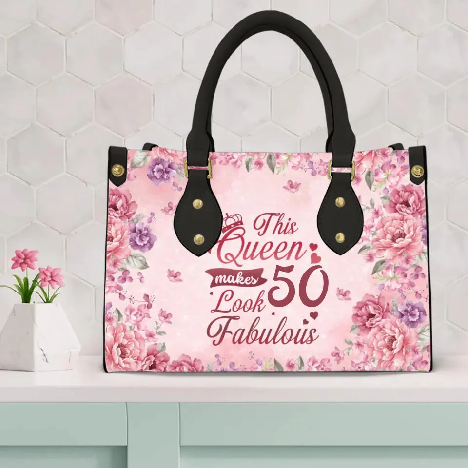 This Queen Makes 50 Look Fabulous - Personalized Leather Bag - 50th Birthday Gift for Women - Image 3