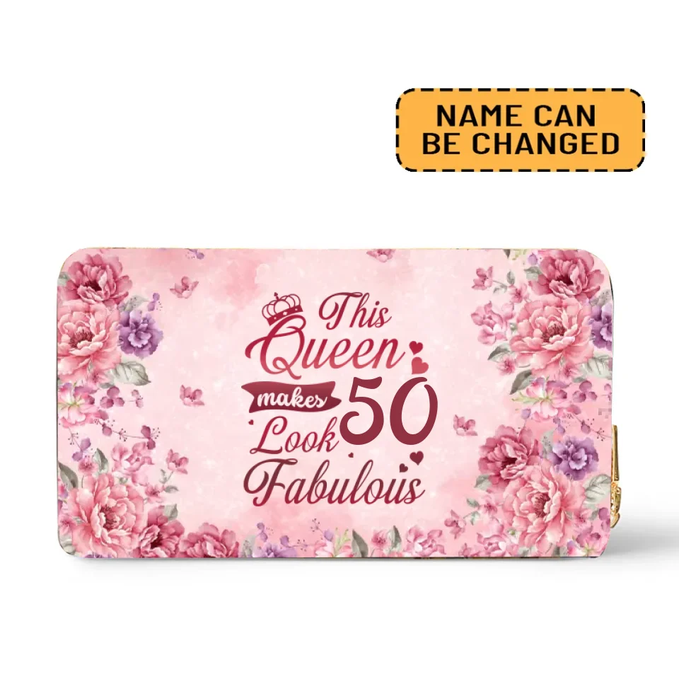 This Queen Makes 50 Look Fabulous - Personalized Leather Wallet - Custom Birthday Gift for Women