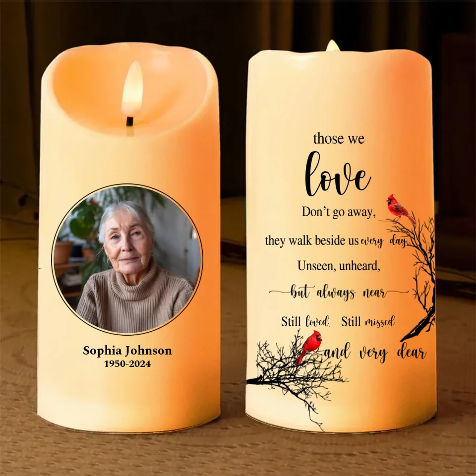 Those We Love Don't Go Away They Walk Beside Us Every Day - Cardinal Memorial Led Candle - Sympathy Gift for Loss of Loved Ones - Image 2