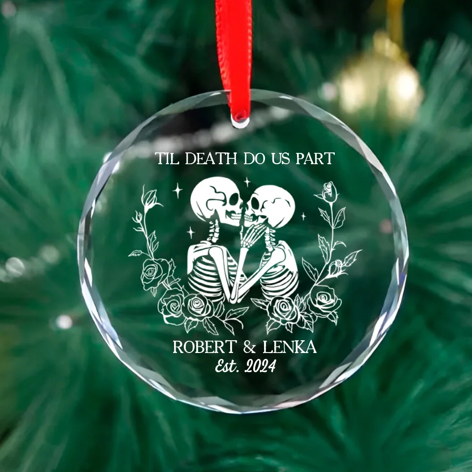 Til Death Do Us Part - Personalized Skull Couple Ornament - Custom Gift For Couples - For Halloween, Wedding, Christmas - Image 2