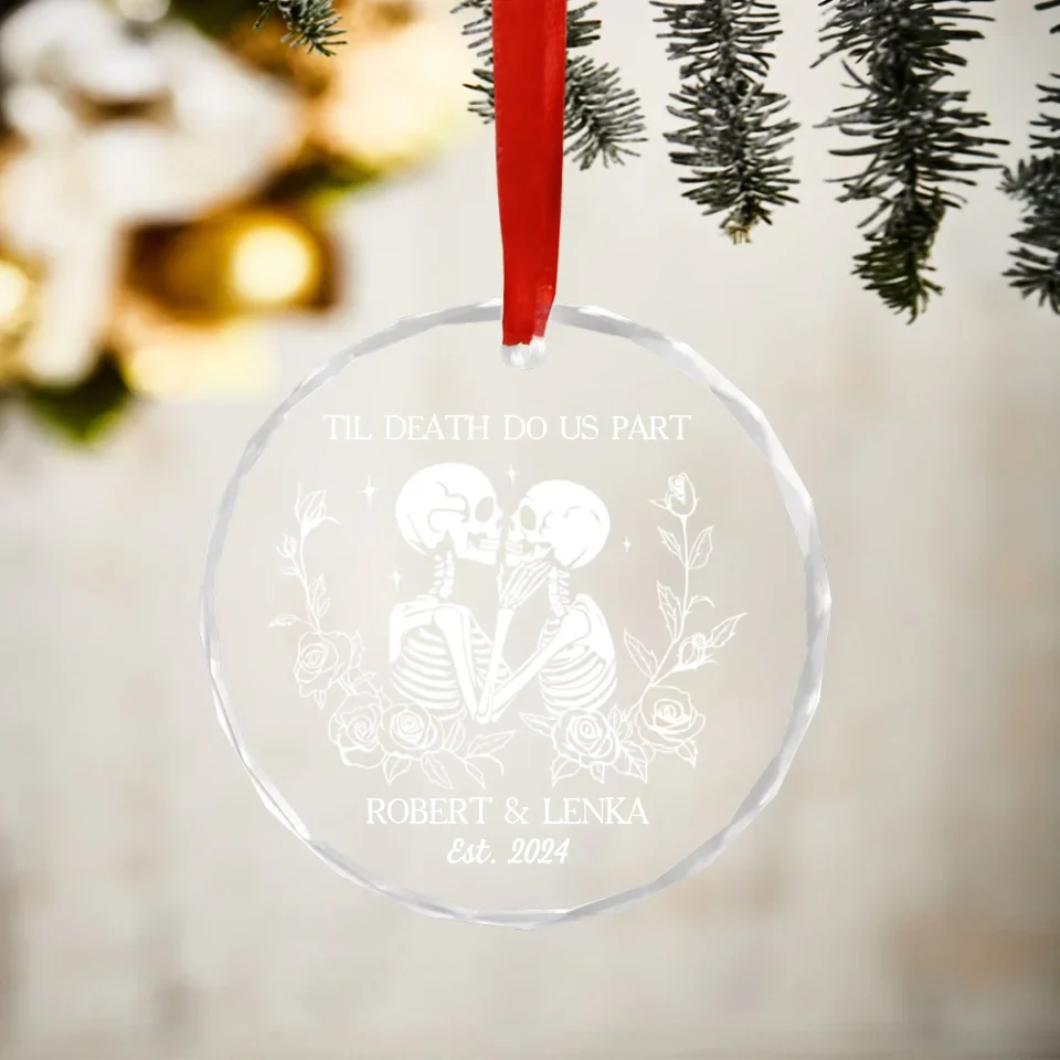 Til Death Do Us Part - Personalized Skull Couple Ornament - Custom Gift For Couples - For Halloween, Wedding, Christmas - Image 3
